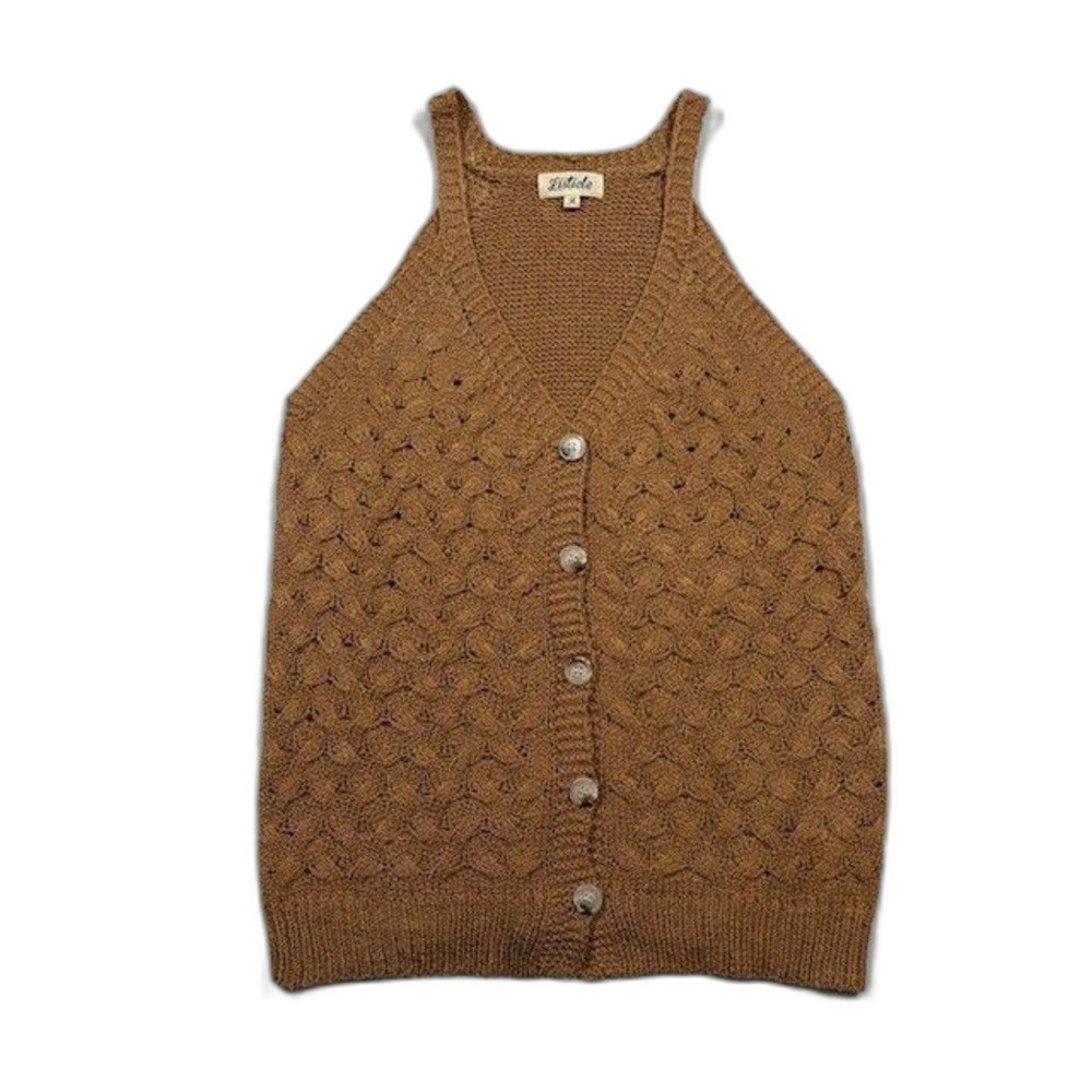 Listicle Women's Large Knit Sweater Vest Camel Button Front Textured Boho